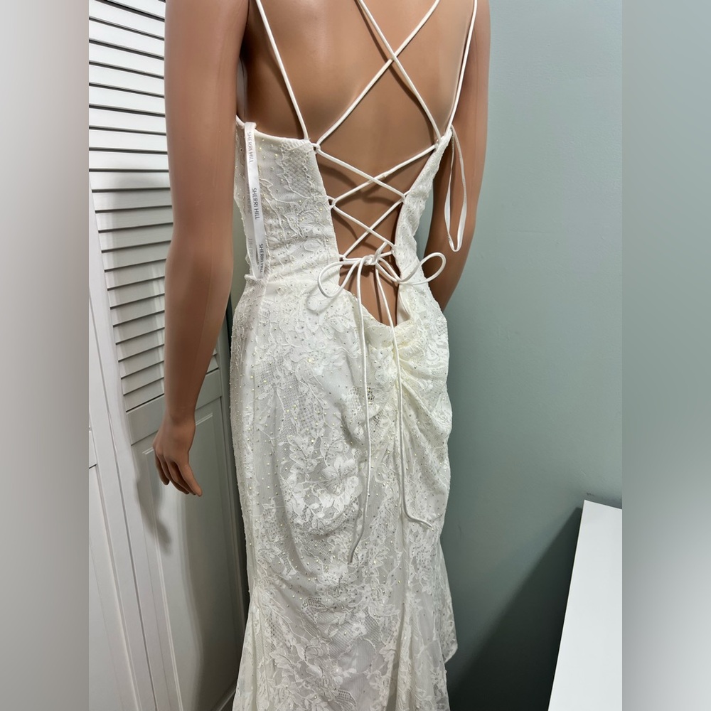 Sherri Hill White Floral Lace Sleeveless Wedding Midi Womens Dress Size 14 - Picture 3 of 11